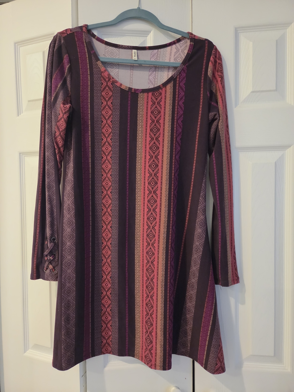 Mudd Purple and Pink Striped Long-Sleeve A-Line Dress